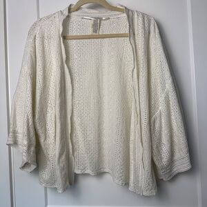 White Lucky Brand eyelet open cardigan
